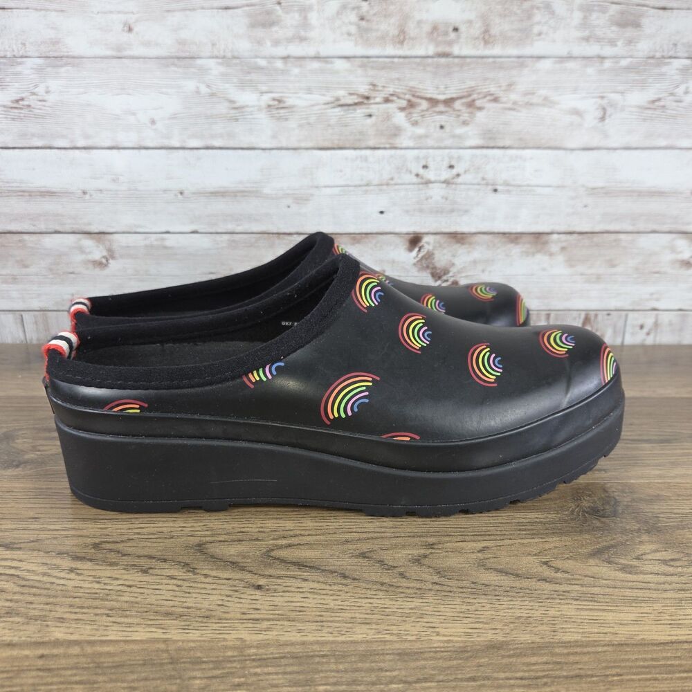Hunter Women's Play Mini Rainbow Print Clogs Black Multicolor size 9